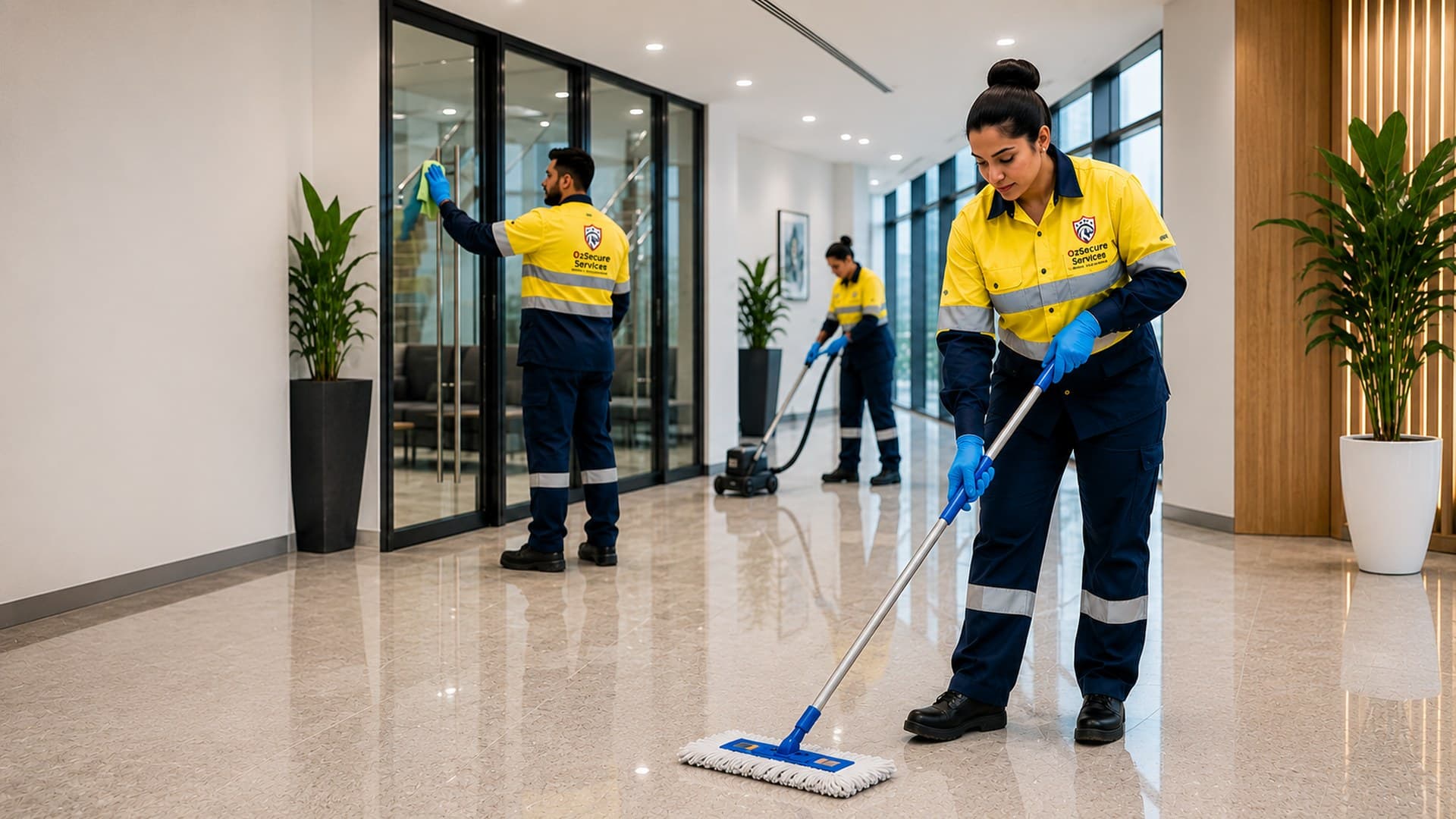 OzSecure commercial cleaning crew at work
